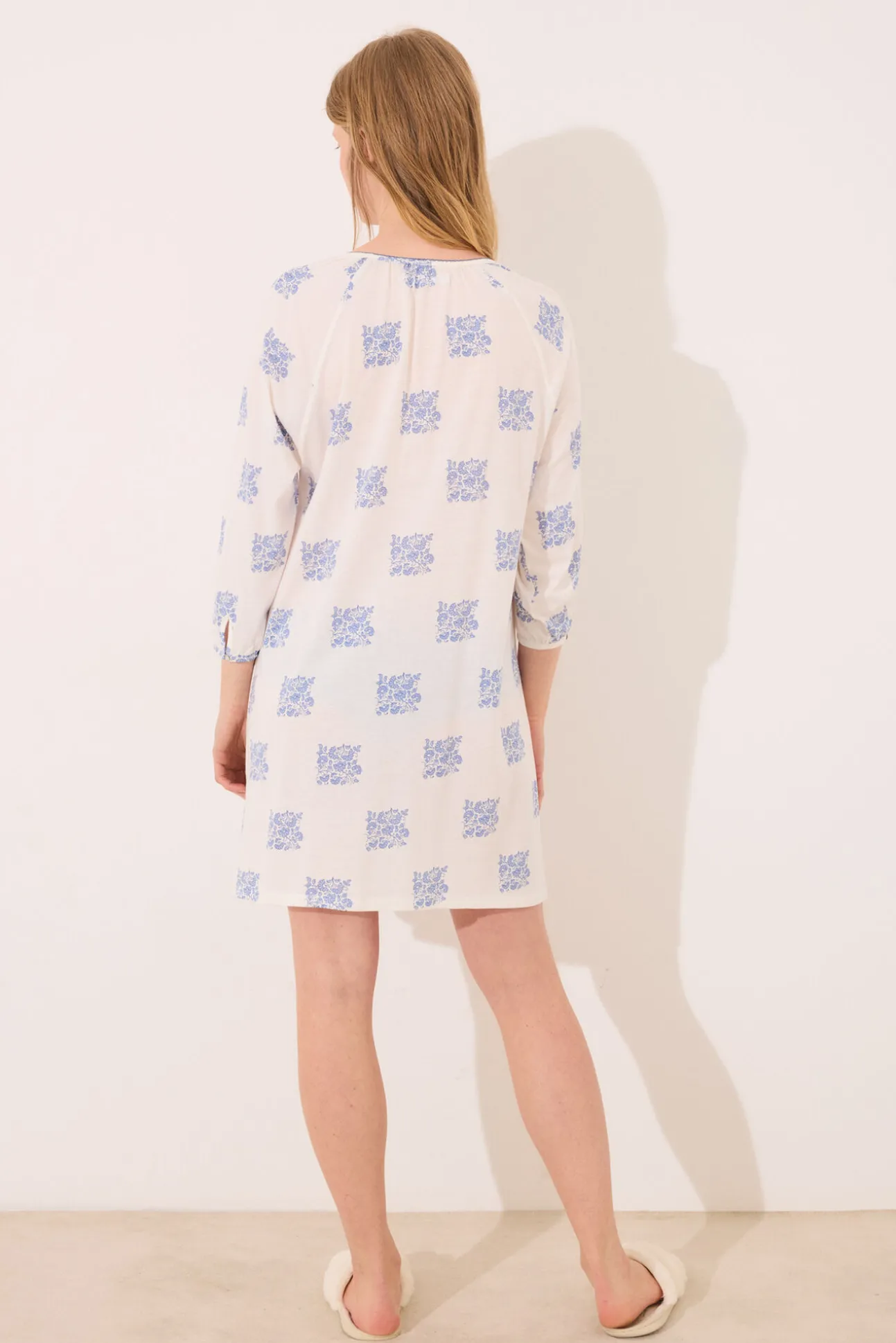 Camisón corto "maternity" blanco estampado boho