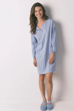 Camisón corto rayas algodón azul