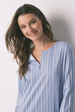 Camisón corto rayas algodón azul