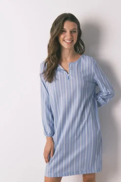 Camisón corto rayas algodón azul