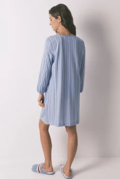 Camisón corto rayas algodón azul
