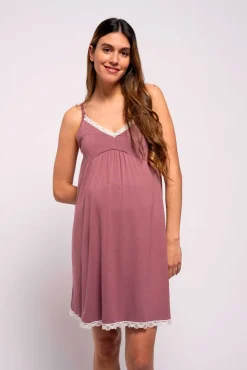 Camisón de lactancia con encaje contraste