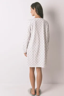 Camisón manga larga 100% algodón flores marfil