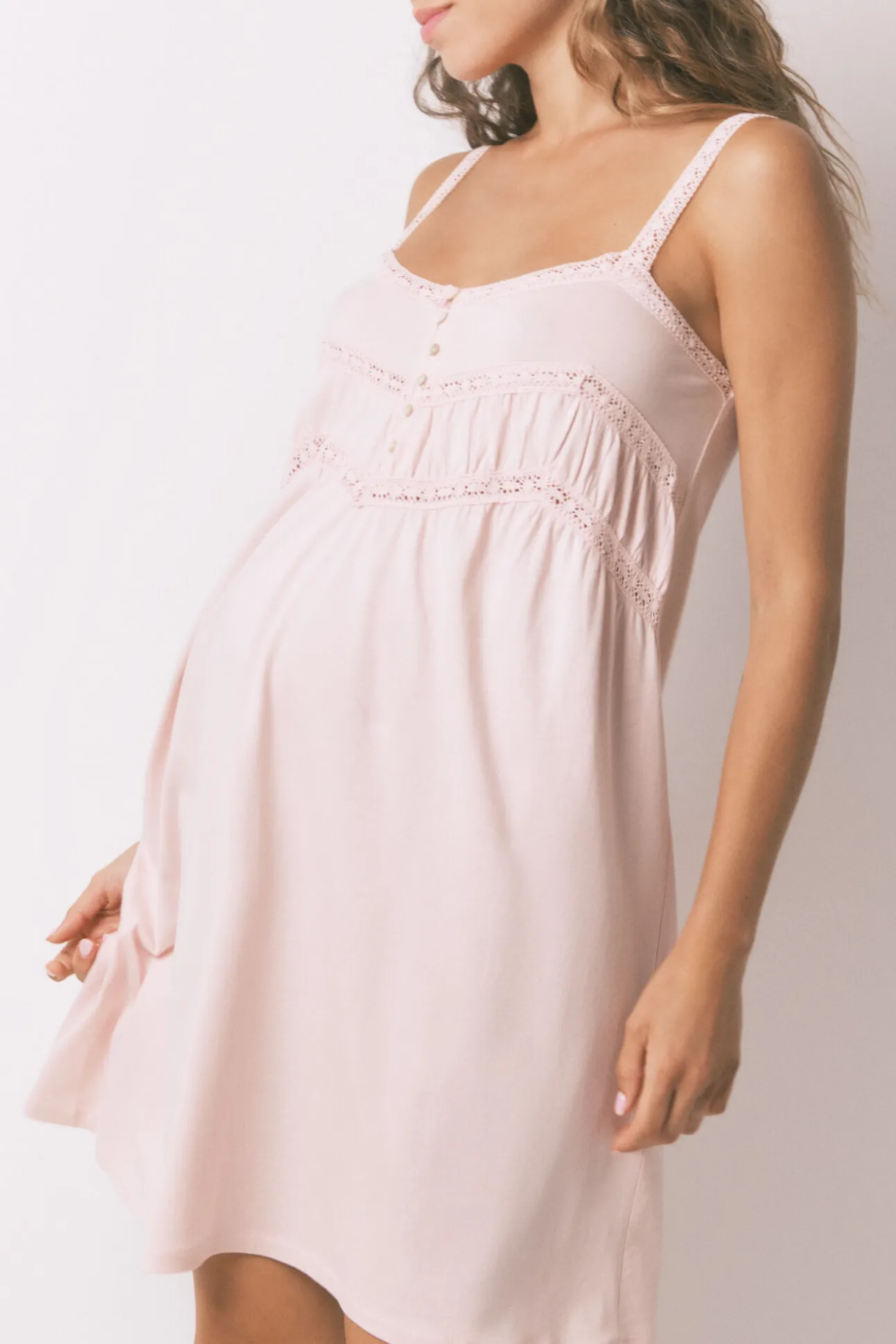 Camisón midi "maternity" algodón rosa