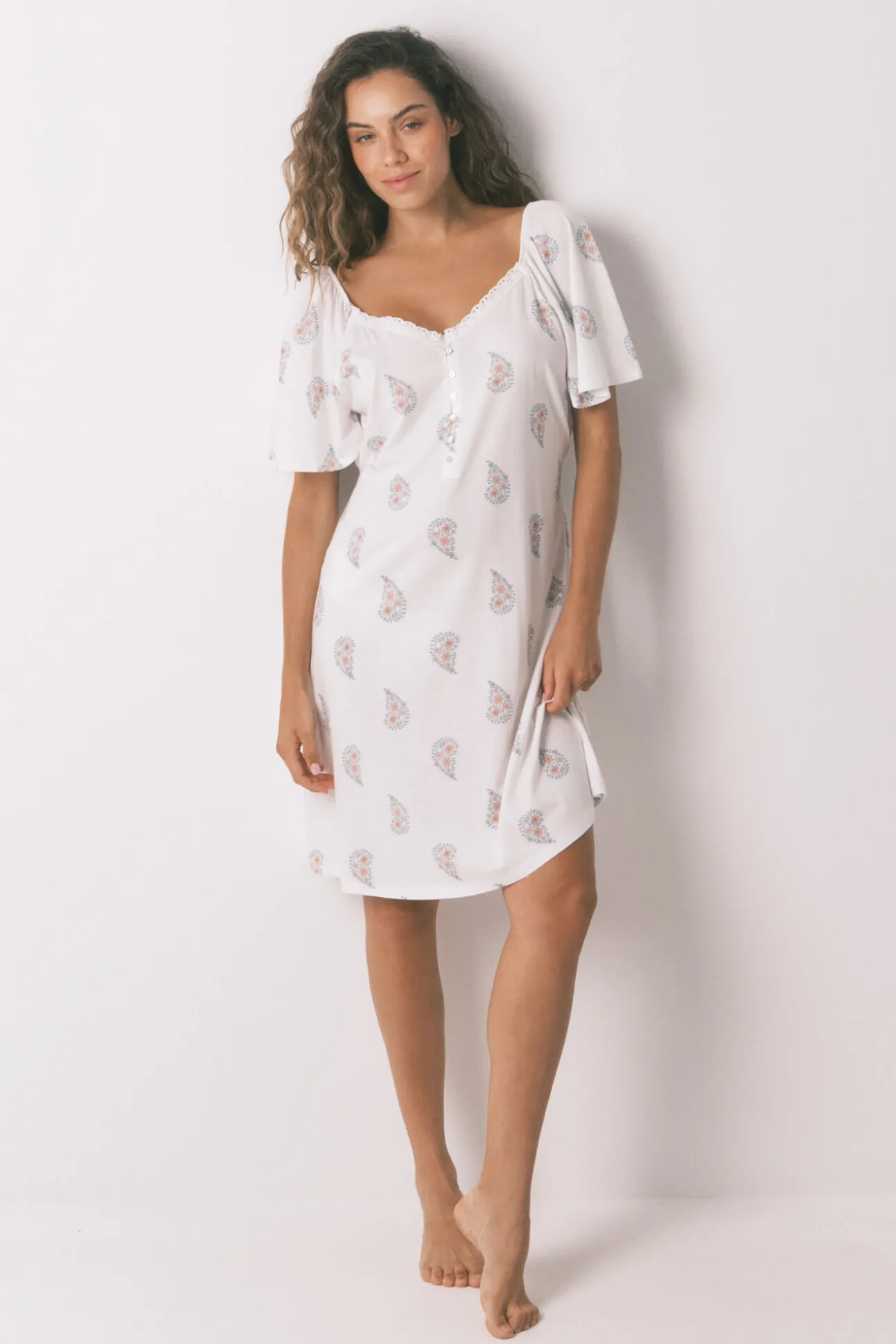 Camisón midi "maternity" algodón floral marfil