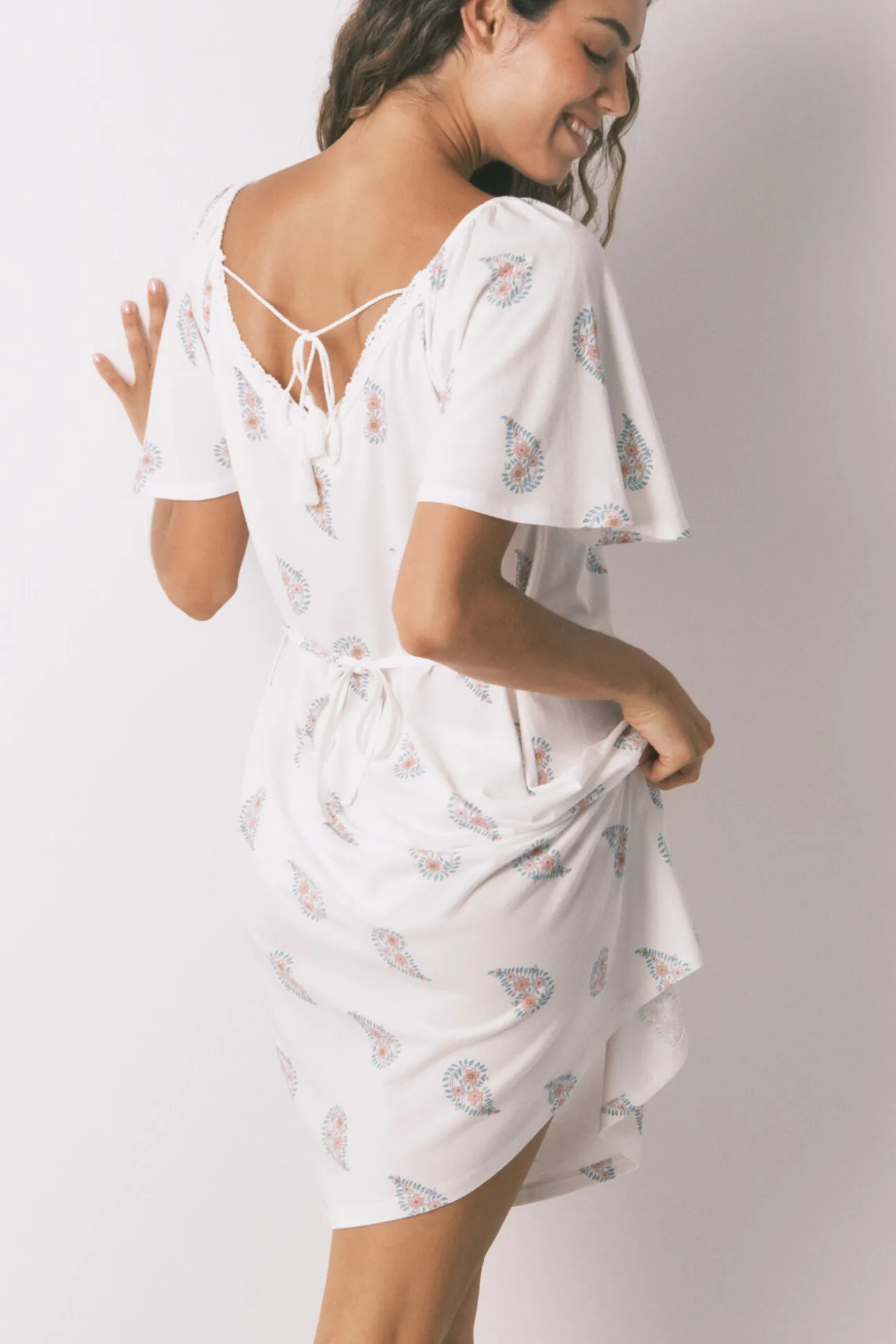 Camisón midi "maternity" algodón floral marfil