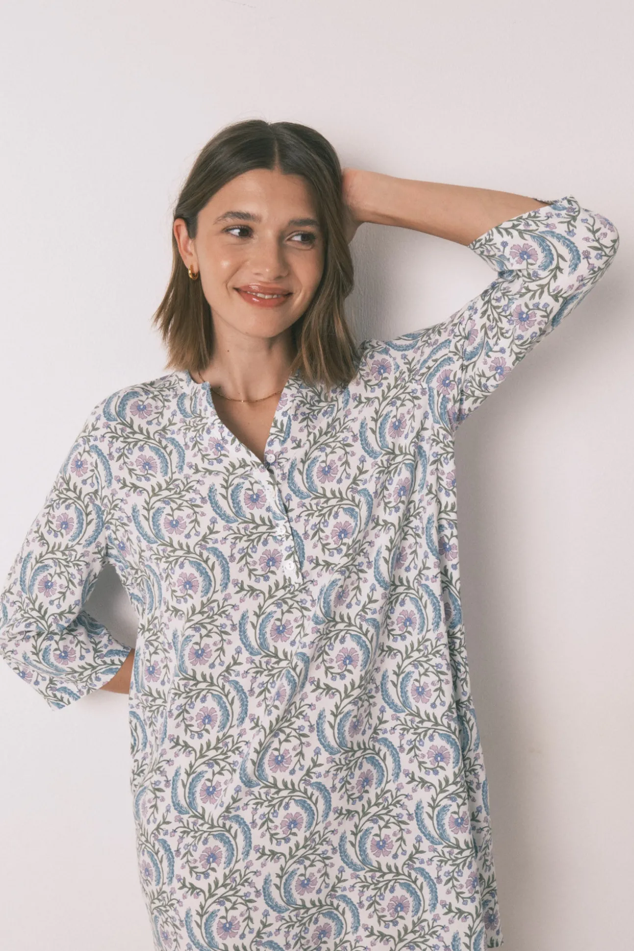 Camisola manga 3/4 floral verde