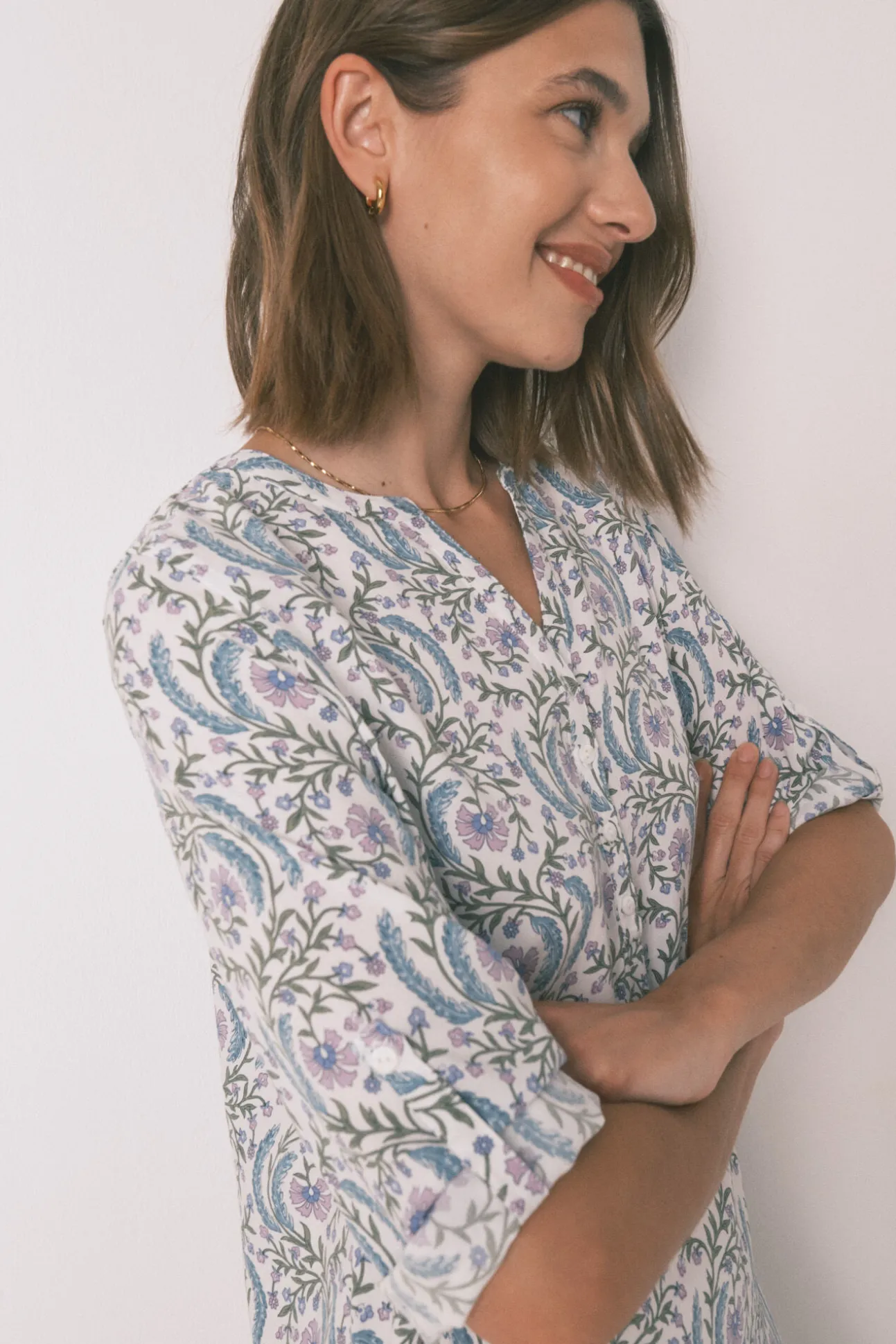 Camisola manga 3/4 floral verde