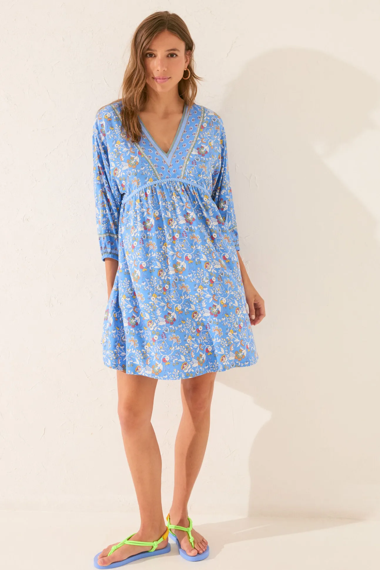 Camisola midi flores manga abullonada
