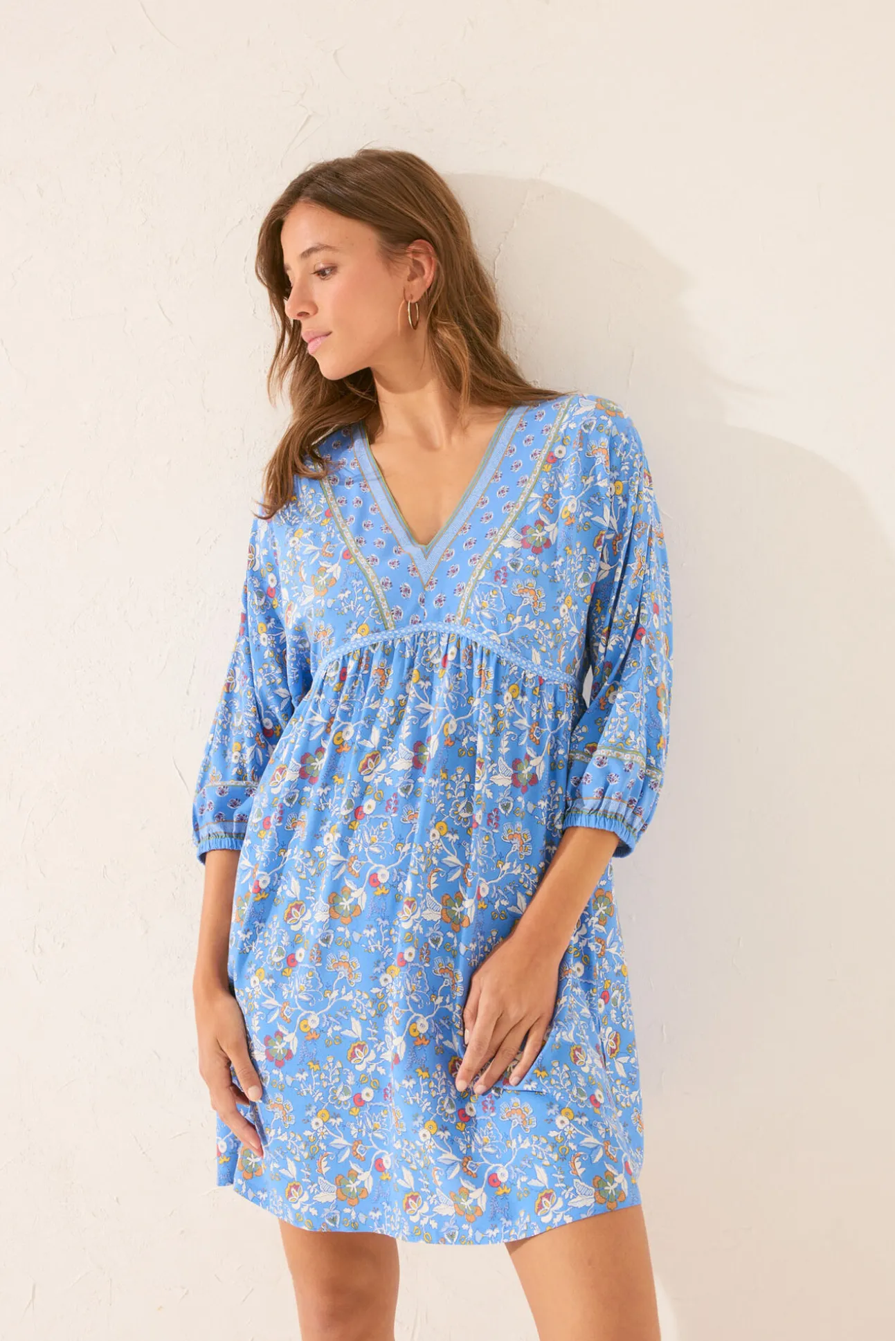Camisola midi flores manga abullonada
