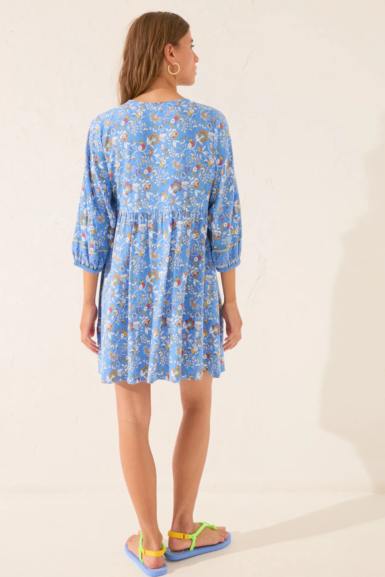 Camisola midi flores manga abullonada