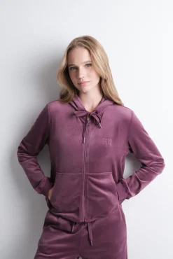 Chaqueta terciopelo cremallera vino