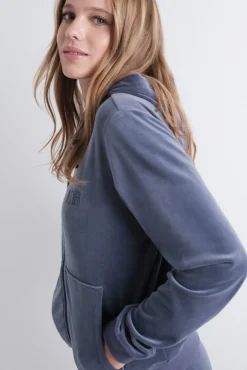 Chaqueta terciopelo cremallera azul