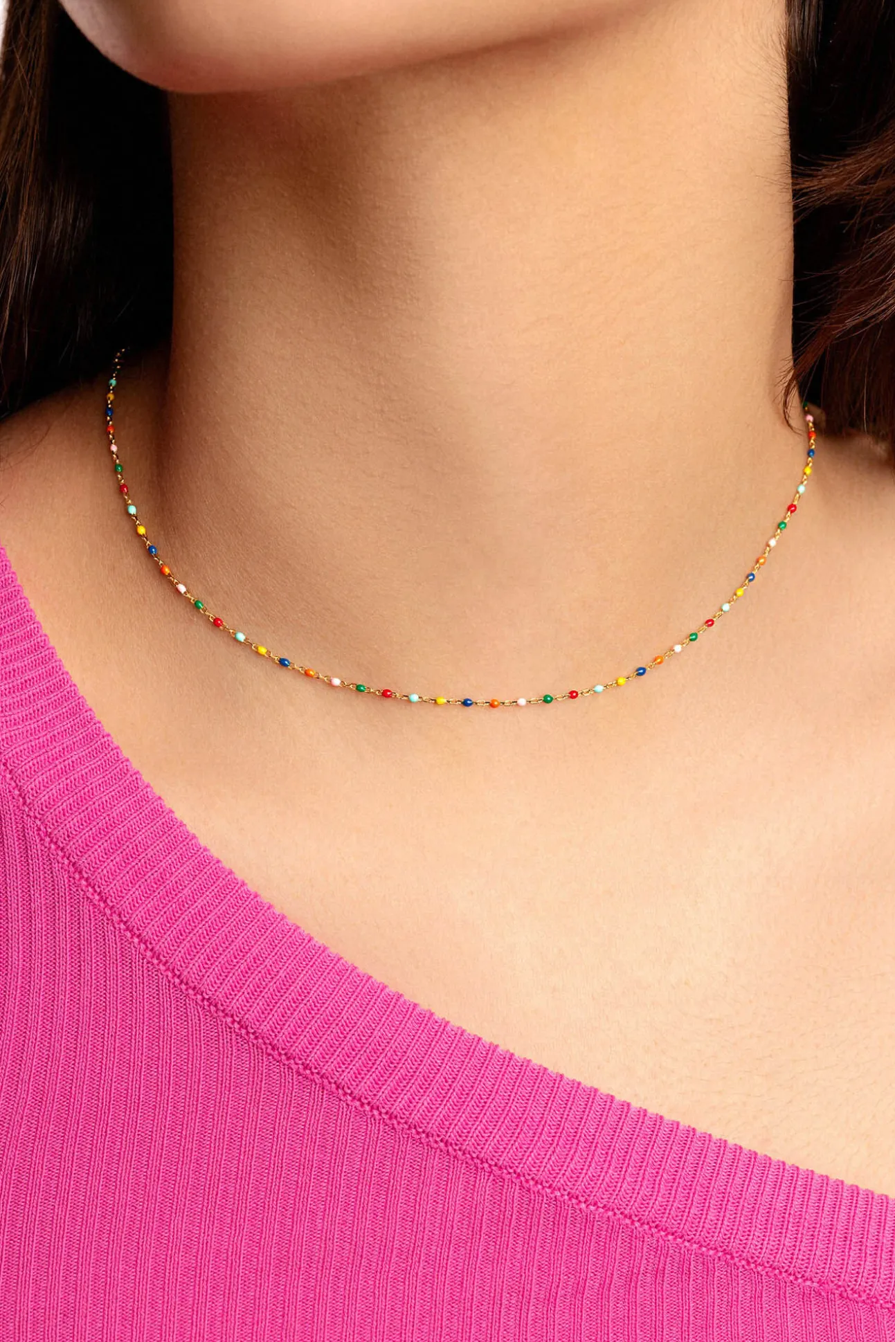 Collar Dots Colors Enamel Plata Baño Oro