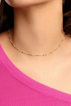 Collar Dots Colors Enamel Plata Baño Oro