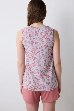 Conjunto de pijama corto rosa flores