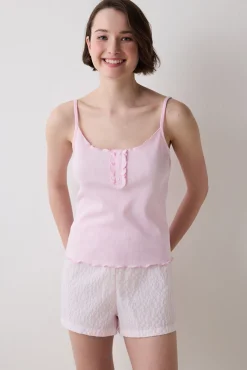 Conjunto de pijama corto rosa cuadros
