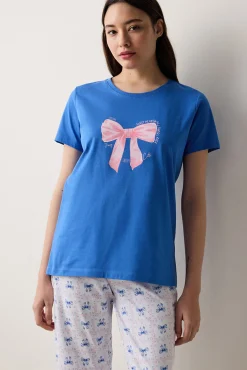 Conjunto de pijama largo azul estampado