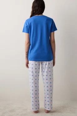 Conjunto de pijama largo azul estampado