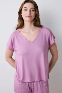 Conjunto de pijama largo lila flores