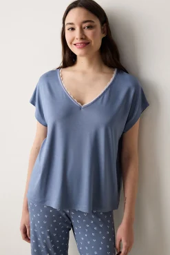 Conjunto de pijama largo gris flores