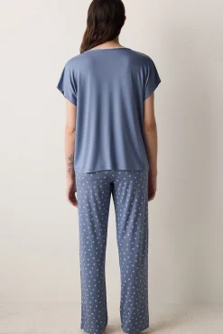 Conjunto de pijama largo gris flores