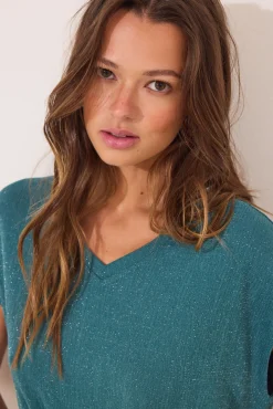Conjunto pantalón y camiseta verde lurex