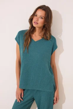 Conjunto pantalón y camiseta verde lurex