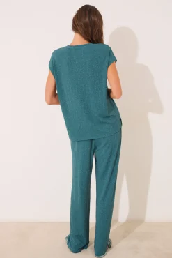 Conjunto pantalón y camiseta verde lurex