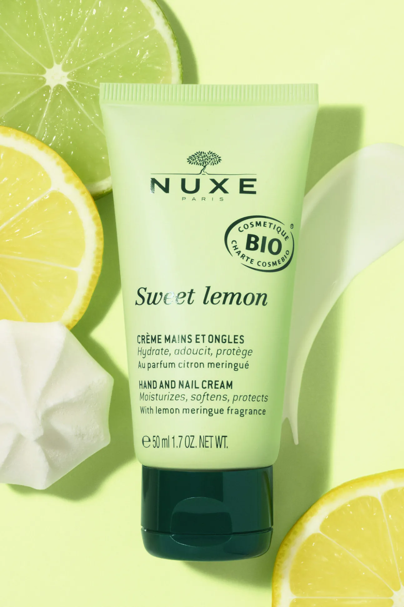 Crema de manos y uñas con fragancia de merengue de limón