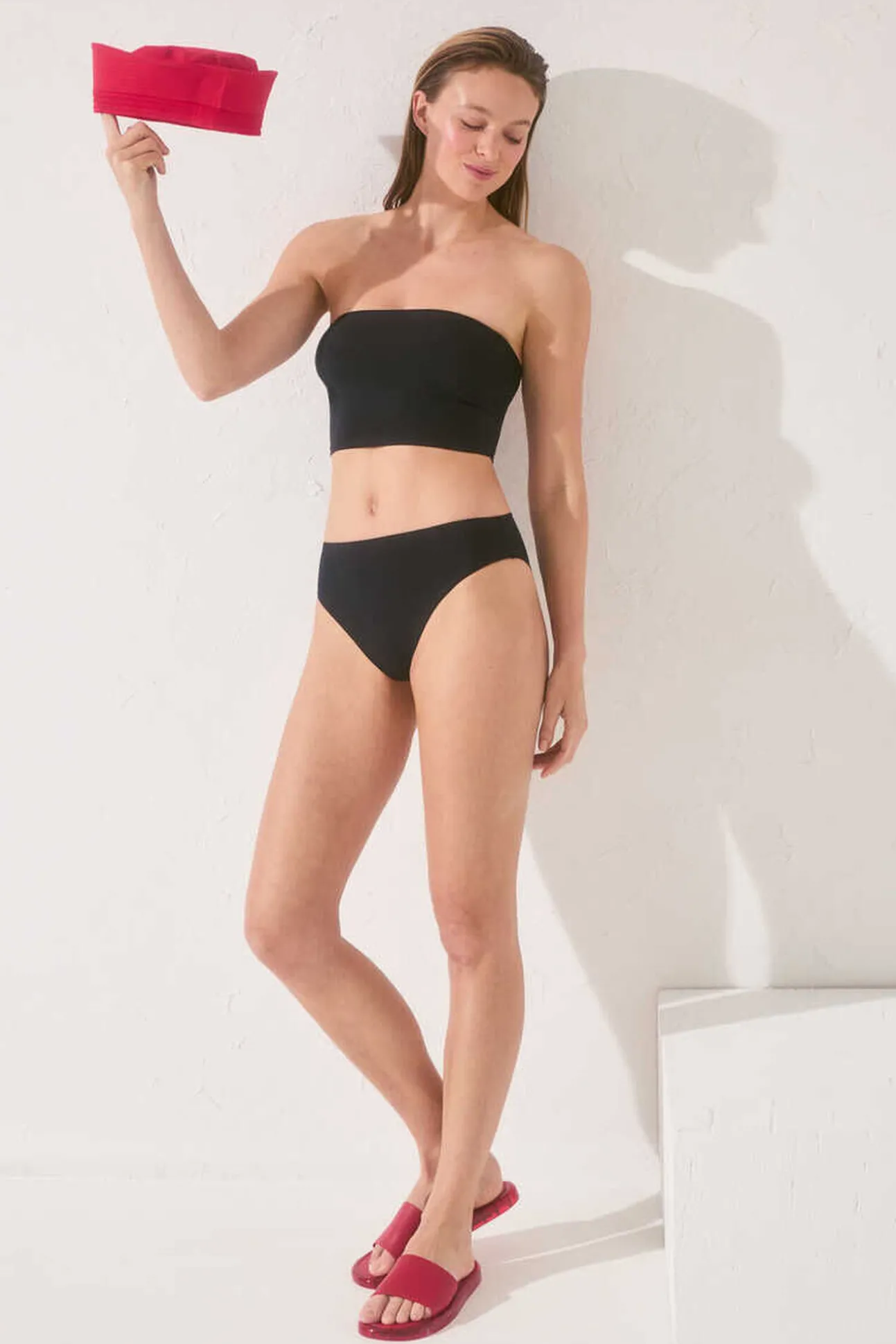 Crop top bikini bandeau negro