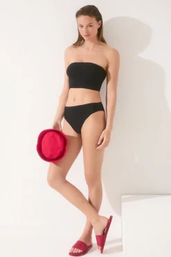 Crop top bikini bandeau negro