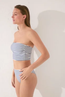 Crop top bikini bandeau rayas navy