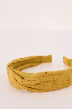 Diadema pelo bordado suizo mostaza