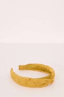 Diadema pelo bordado suizo mostaza