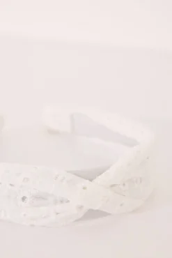 Diadema pelo bordado suizo blanco