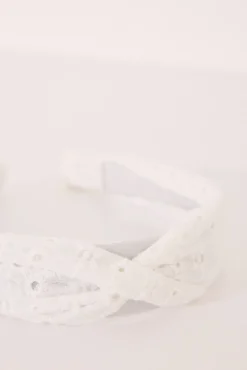 Diadema pelo bordado suizo blanco