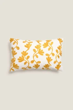Funda cojín algodón flores bordadas