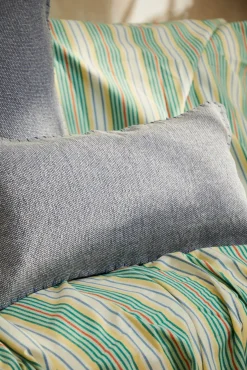 Funda de cojín de algodón dhurrie azul Asana