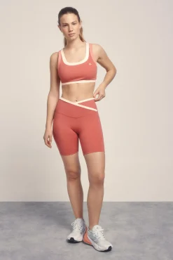 Legging ciclista coral color block