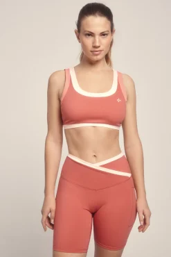 Legging ciclista coral color block