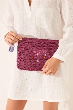 Neceser pequeño rafia estampado morado