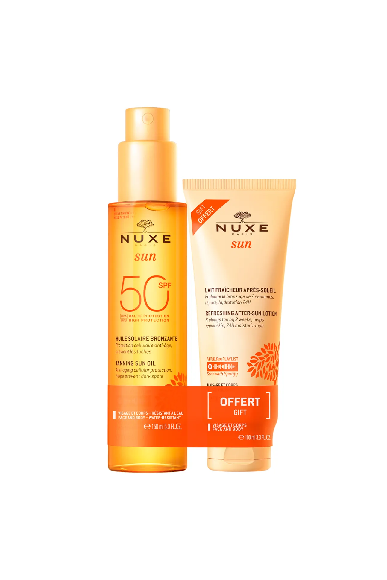 Nuxe Sun Aceite Bronceador Rostro y Cuerpo SPF 50 + Leche Refrescante After Sun 100ml DE REGALO