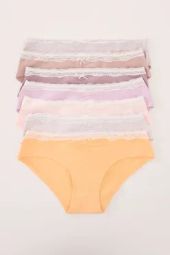 Pack 7 bragas anchas algodón mix colores encaje