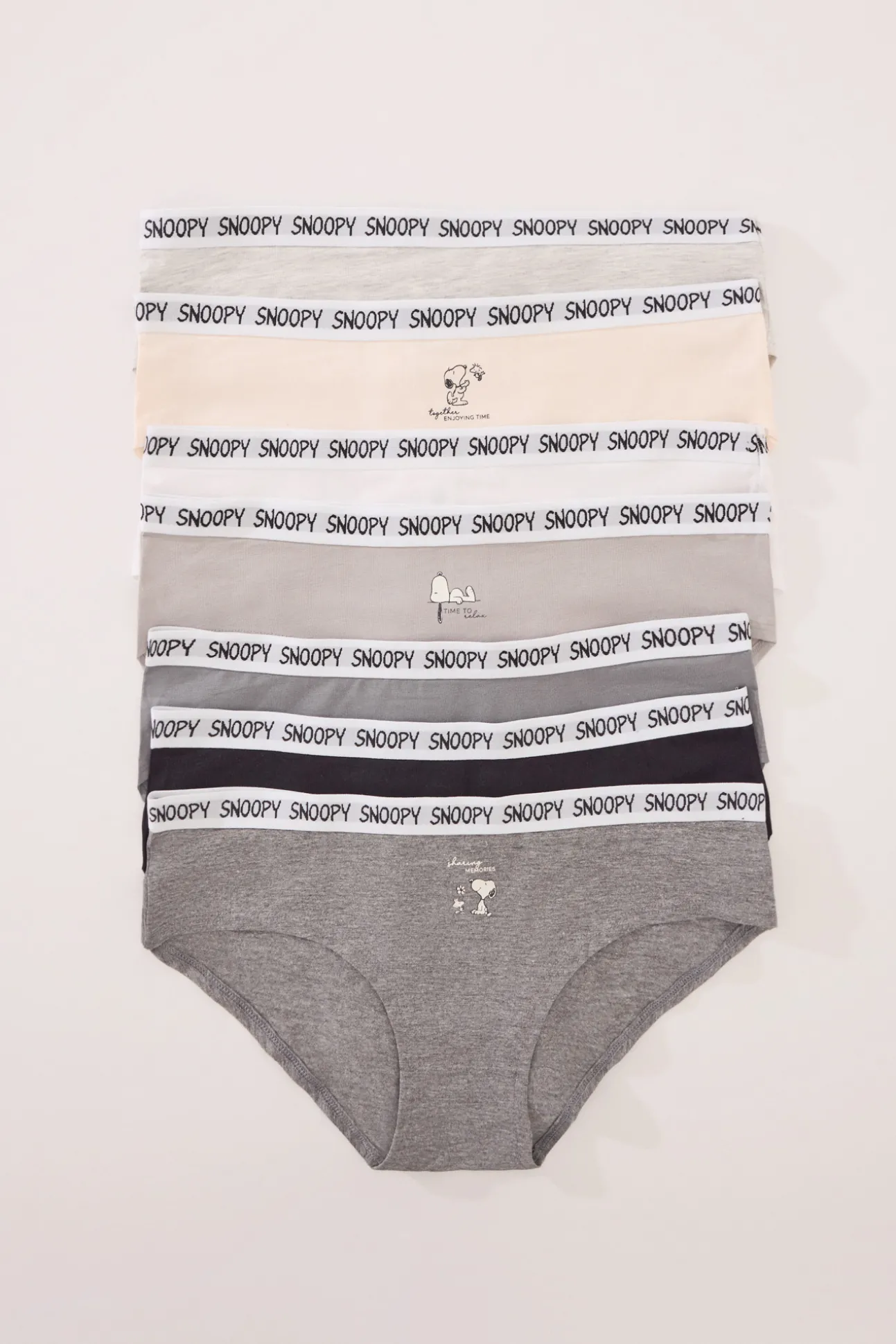 Pack 7 bragas anchas algodón multicolor Snoopy