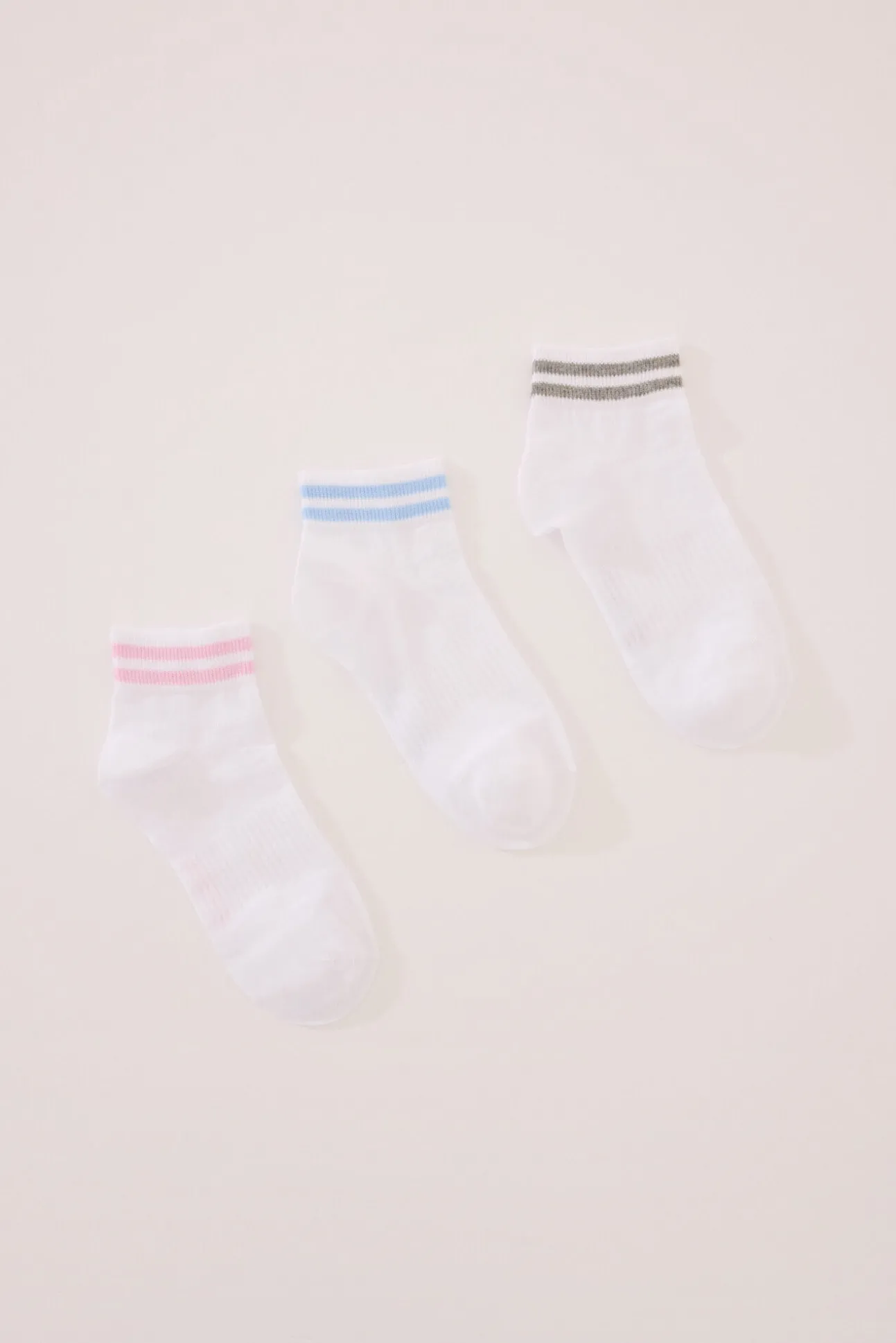Pack 3 calcetines cortos algodón rayas blanco