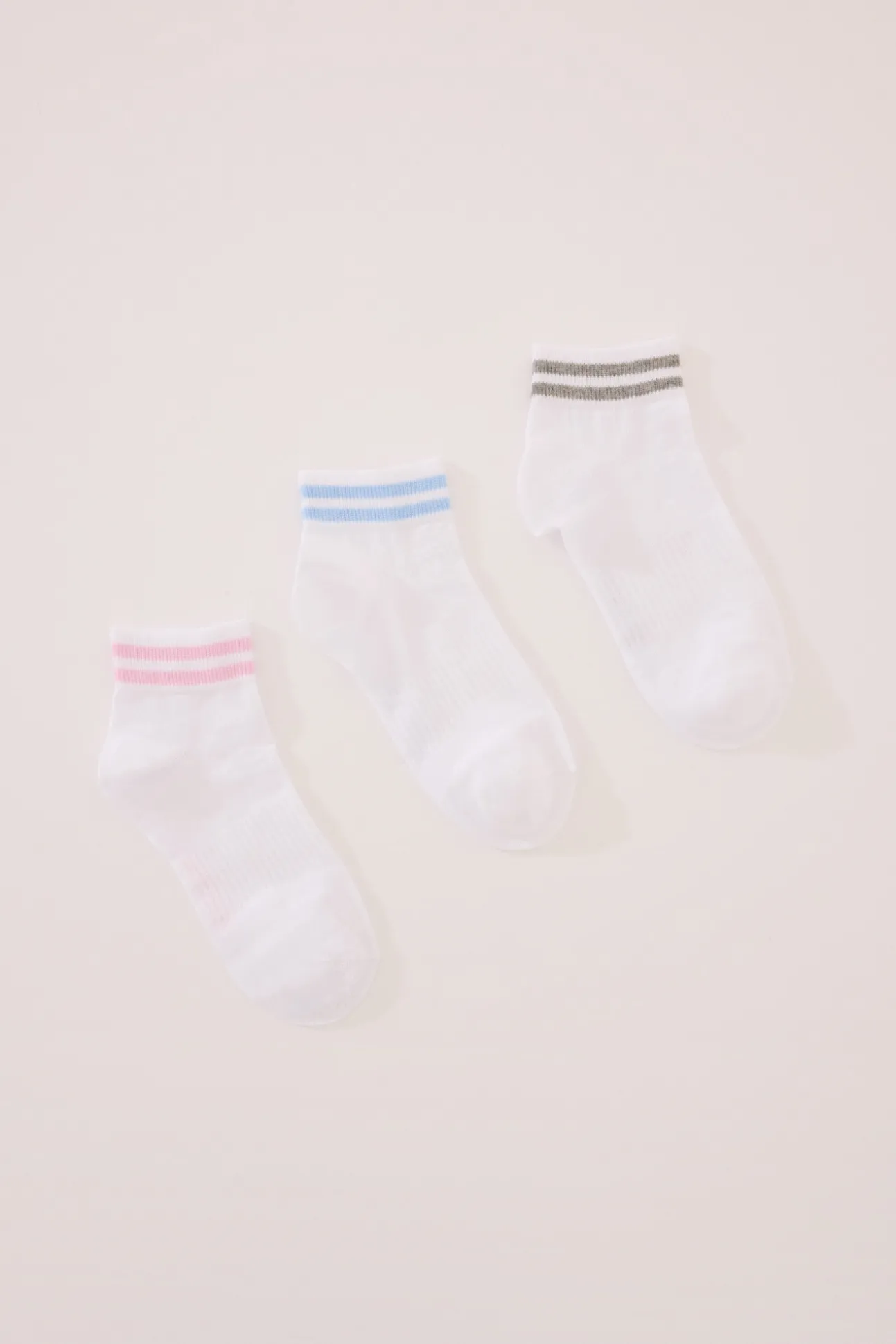 Pack 3 calcetines cortos algodón rayas blanco