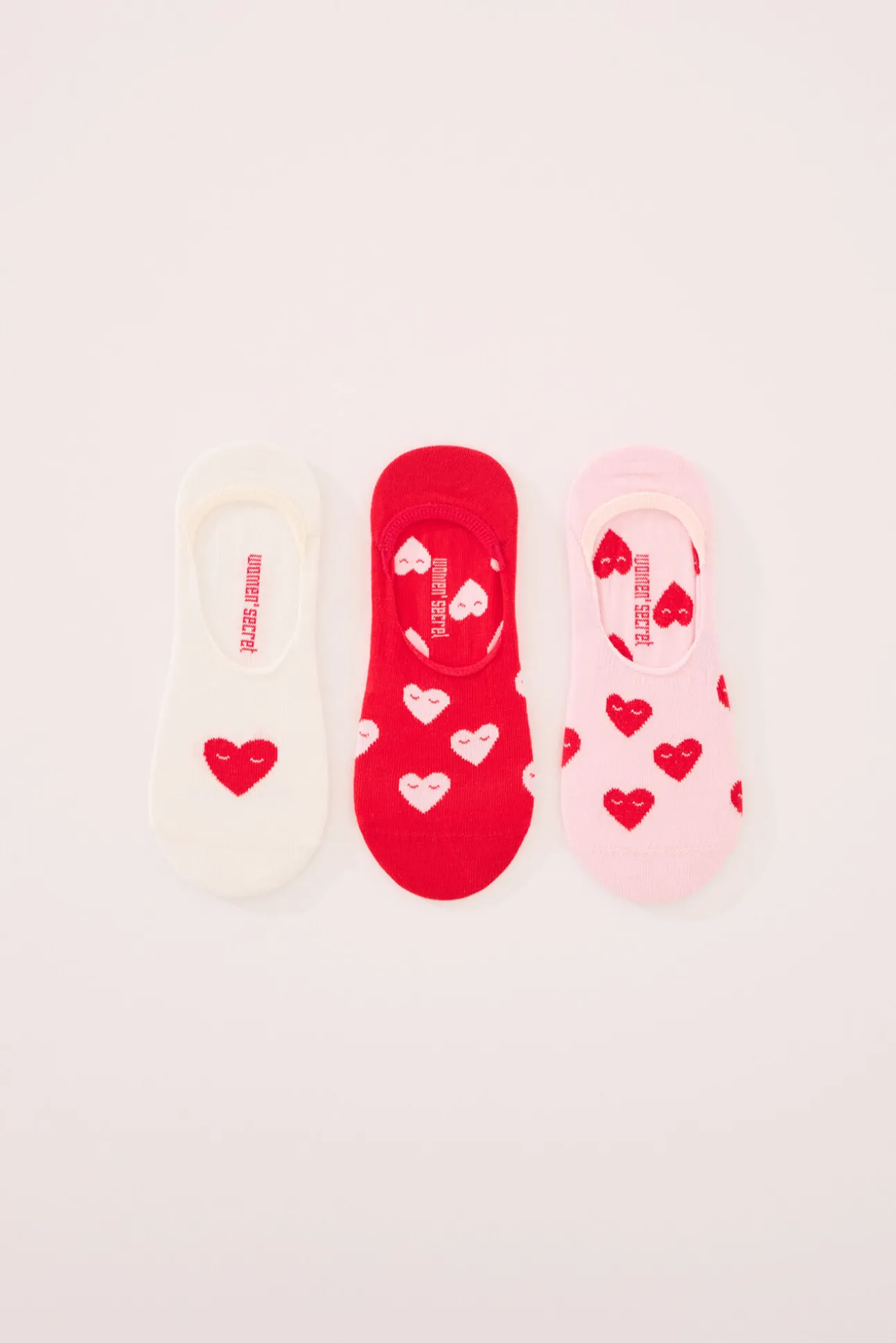 Pack 3 calcetines invisibles algodón print corazones