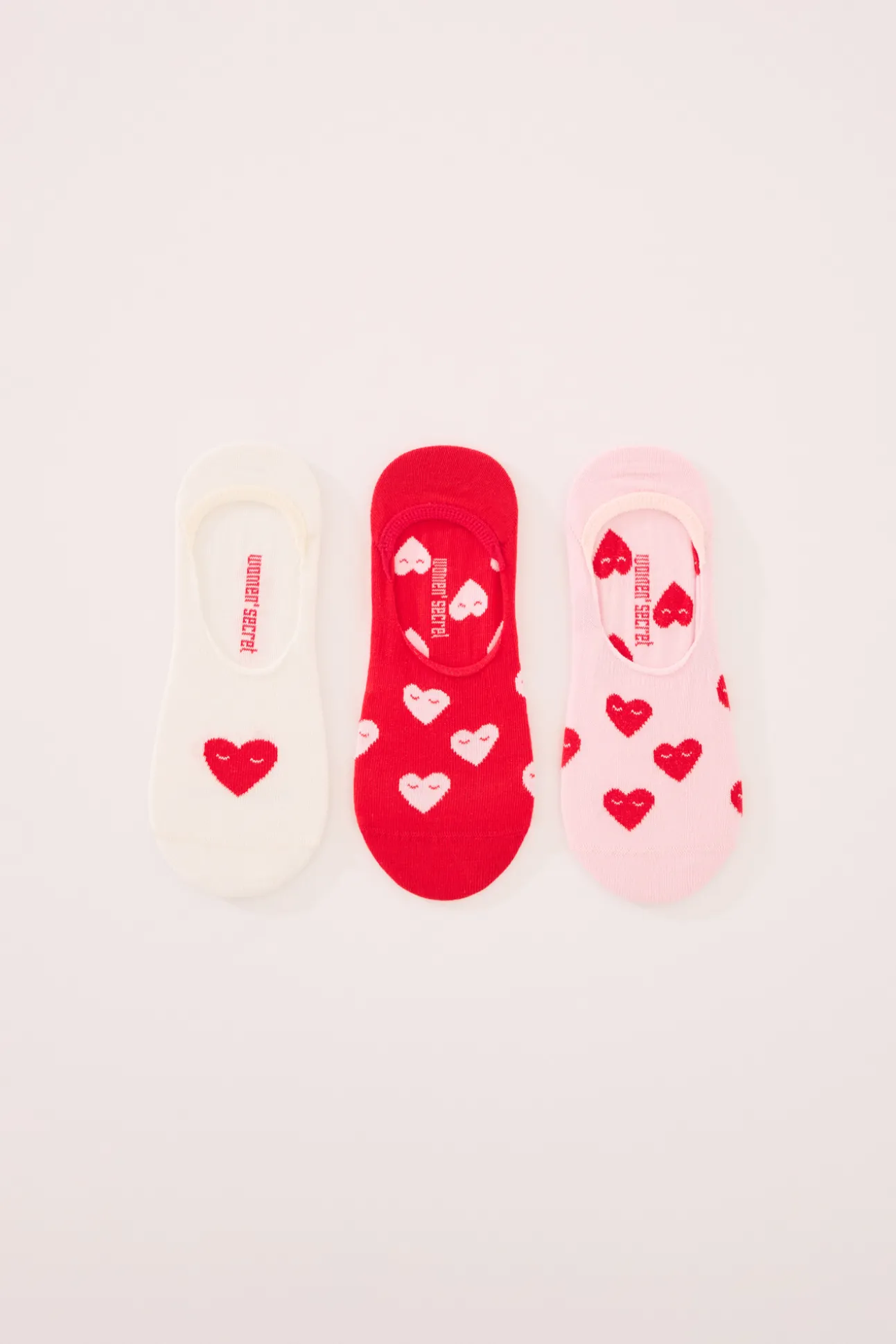 Pack 3 calcetines invisibles algodón print corazones