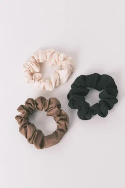 Pack 3 mini scrunchies negro/marrón/blanco